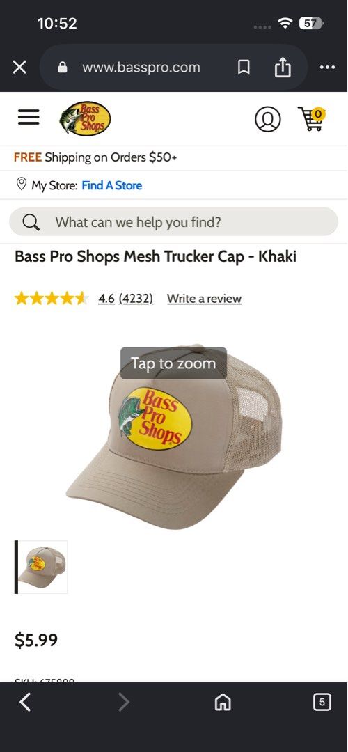 AUTHENTIC Bass Pro Shops Trucker Cap - Khaki/Brown (Category: Caps & Hats) located in San Jose. Submitted by porkjowls (Listing ID 1465882034, Image 2). Description: Authentic Khaki colorway Brand new kaso missing hangtags and nadeform yung brim niya due to shipping Tawaran niyo na lang hehe.
