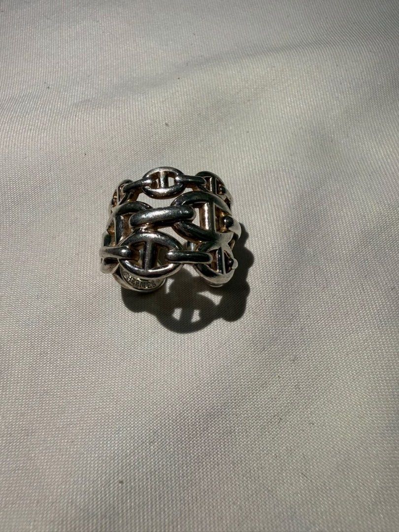 Authentic Hermes chain d’ancre, Enchainee Ring Large GM Size 54 (Category: Luxury Accessories) located in Manila. Submitted by pureturtle.96a2dd (Listing ID 1465877513, Image 3). Description: Authentic Hermes Chaine d’Ancre Enchainee Ring Large GM Size 54 ✅ 100% Authentic - From Europe ✅ AG 925 Sterling Silver - Heavy ✅ Size 54 (US 6.75) ✅ Markings: AG 925 HERMES 54 + HERMES engraved on side - all clear ✅ Condition 8.5/10 - light scratches only R