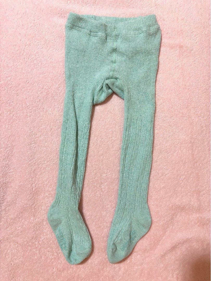 BabyGap knit footed tights (Category: Babies & Kids Fashion) located in Quezon City. Submitted by closettreasure123 (Listing ID 1465853823, Image 1). Description: 12-24months soft mint green hue, featuring a classic pointelle/cable knit pattern and an adorable brown bear face embroidered on the back.