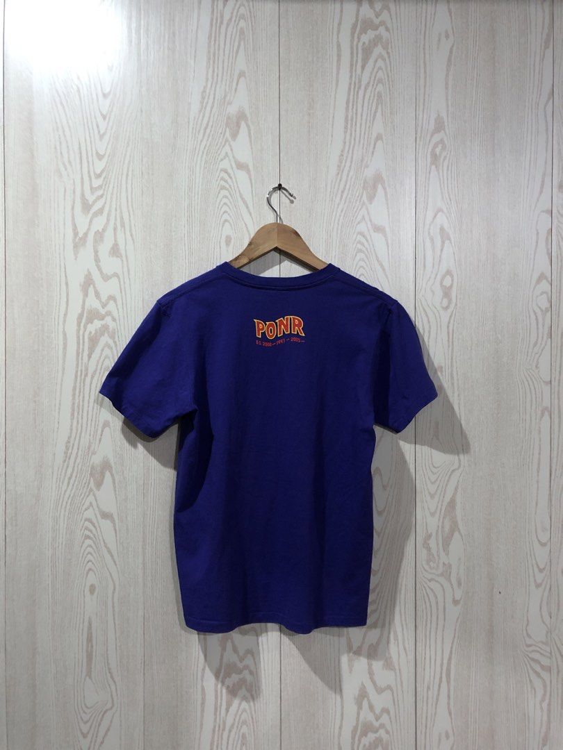 BAPE PONR Purple T-Shirt (Category: Tshirts & Polo Shirts ) located in Magsaysay. Submitted by ryns_thrifting (Listing ID 1465896249, Image 2). Description: - Brand: BAPE (A Bathing Ape) - Color: Purple - Size: S (tag attached inside collar) - Design: Small embroidered chest logo & PONR graphic on upper back - Authenticity: Includes Nowhere Co., Ltd wash tag - Condition: Clean fabric overall, well-maintained.