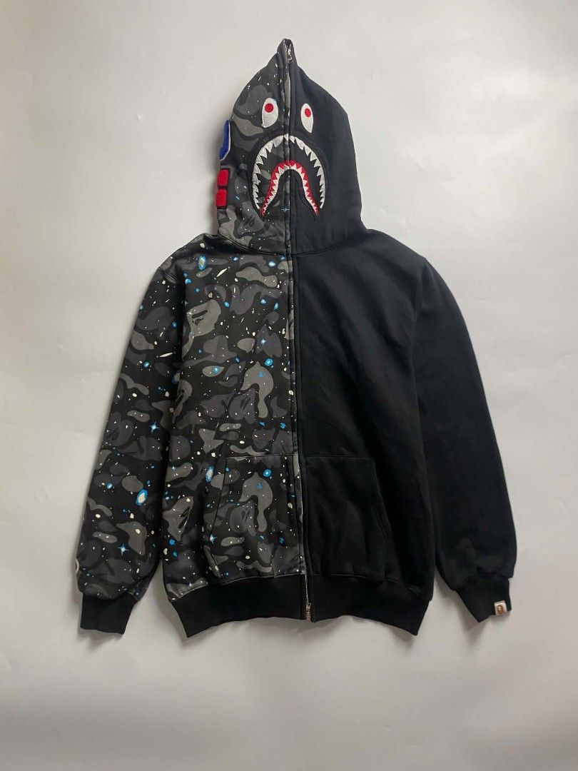 Bape Shark Space Camo Split Full Zip Hoodie (Category: Coats, Jackets and Outerwear) located in Manila. Submitted by arjay_cuayzon2 (Listing ID 1465904555, Image 1). Description: as new no issue complete tags color rate 10/10 23x27.