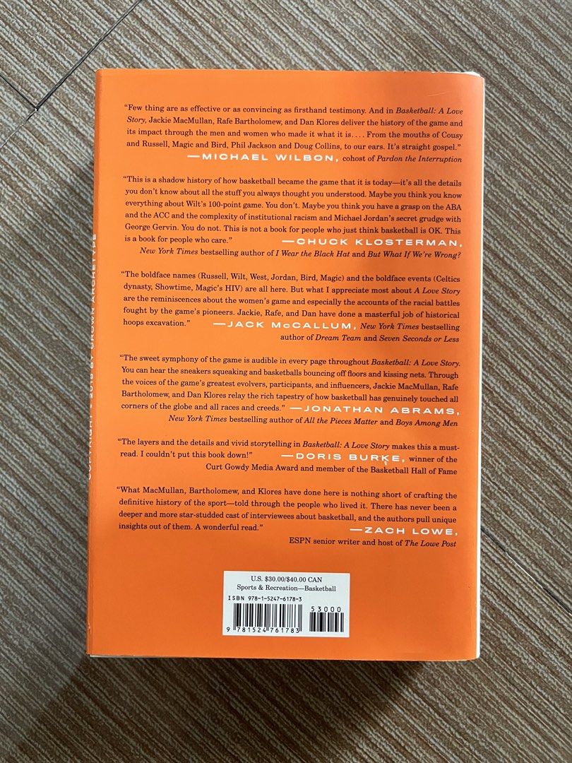Basketball: A Love Story (Category: Storybooks) located in Pasay City. Submitted by thejunkclosetph (Listing ID 1465772730, Image 2). Description: - Title: Basketball: A Love Story - Authors: Jackie MacMullan, Rafe Bartholomew, and Dan Klores - Inspired by the landmark ESPN Films series - Features stories and history from basketball legends like Russell, Wilt, Jordan, Bird, and Magic - Ideal read for basketball enthusiasts and sports historians H