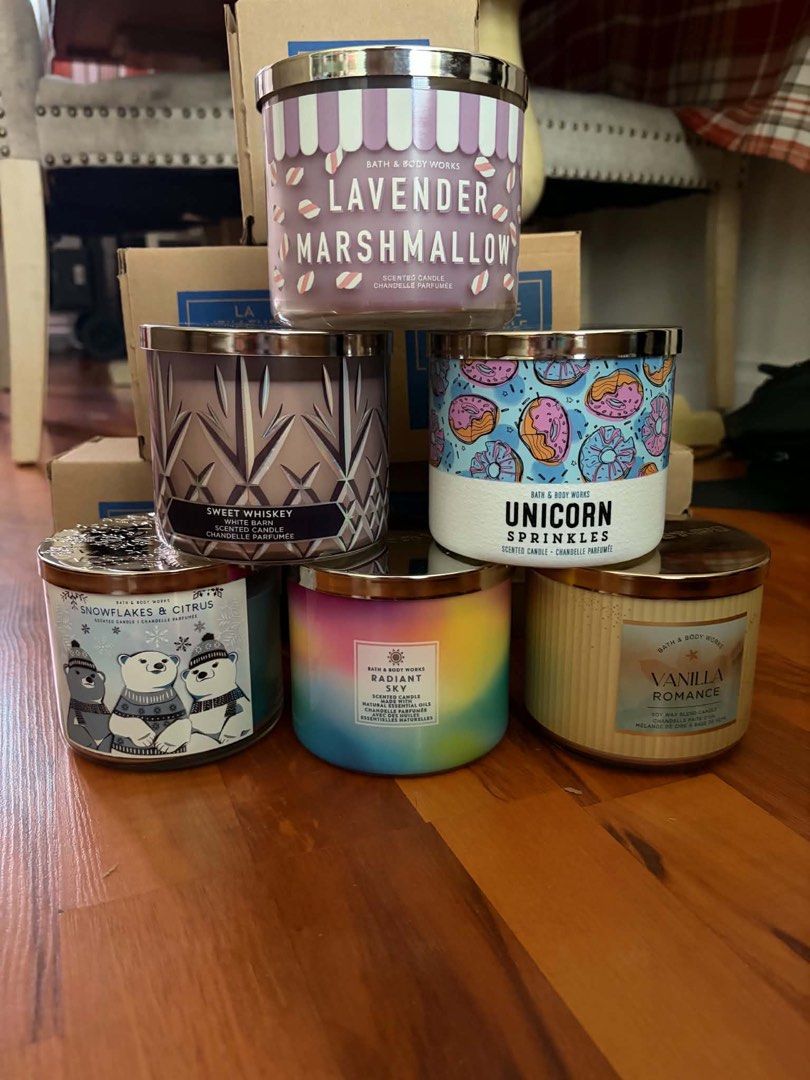Bath and Body Works 3 Wick Candles (Category: Home Fragrance) located in Manila. Submitted by 28pandas (Listing ID 1465790140, Image 3). Description: All authentic from Canada. Comes with box. Pls message to check availability. Lalamove only…sf to be shouldered by buyers. .