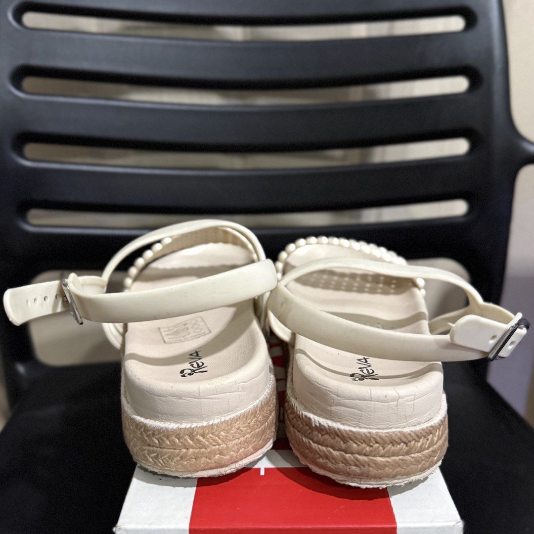 Beige Platform Sandals Cream Size 36 / Beach Sandals (Category: Sandals) located in Makati City. Submitted by julyco. (Listing ID 1465828082, Image 3). Description: - Brand: REVA - Style: Cream platform sandals with jute-wrapped sole - Size: 36 - Details: Espadrille design and adjustable ankle buckle strap - perfect for poolside or beach trips.