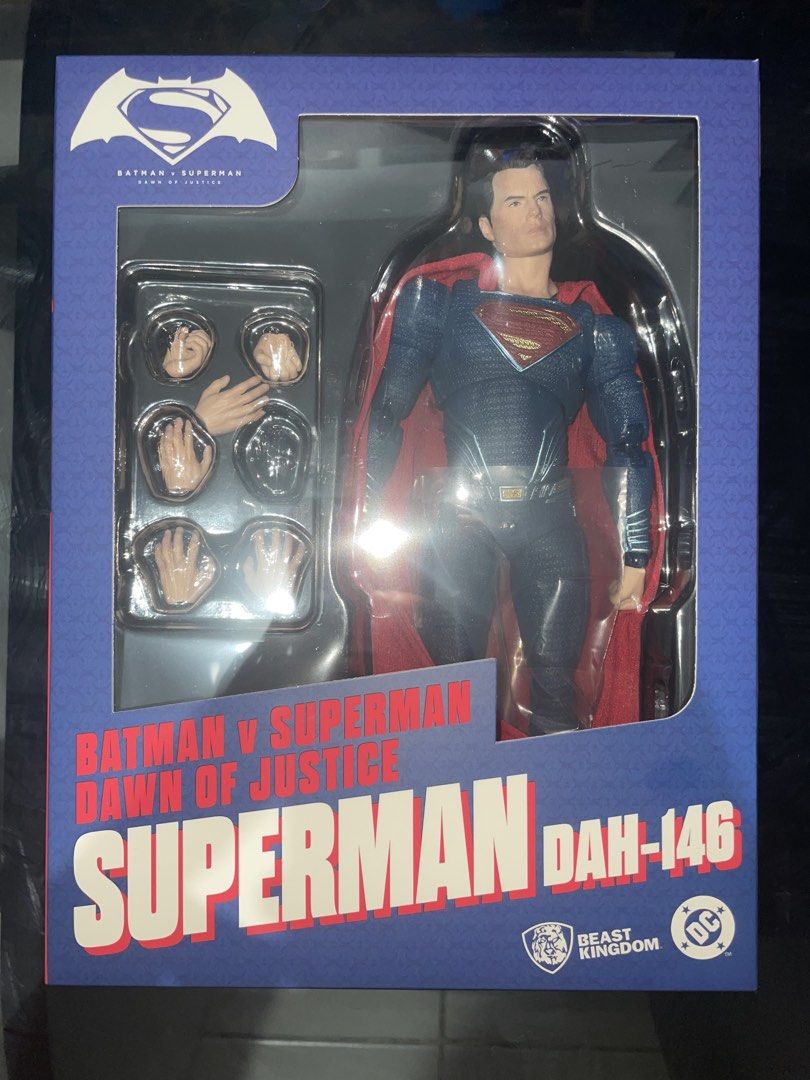 Beast Kingdom Superman (BvS) (Category: Figurines & Statues) located in Pasig City. Submitted by TheBeastToysStore (Listing ID 1465869315, Image 1). Description: - Brand: Beast Kingdom - Model: DAH-146 (Superman from Batman v Superman: Dawn of Justice) - Condition: Brand new in original box - Includes interchangeable hand gestures for custom posing - High detail design featuring the classic blue suit and red cape - Official DC Comics collectible 