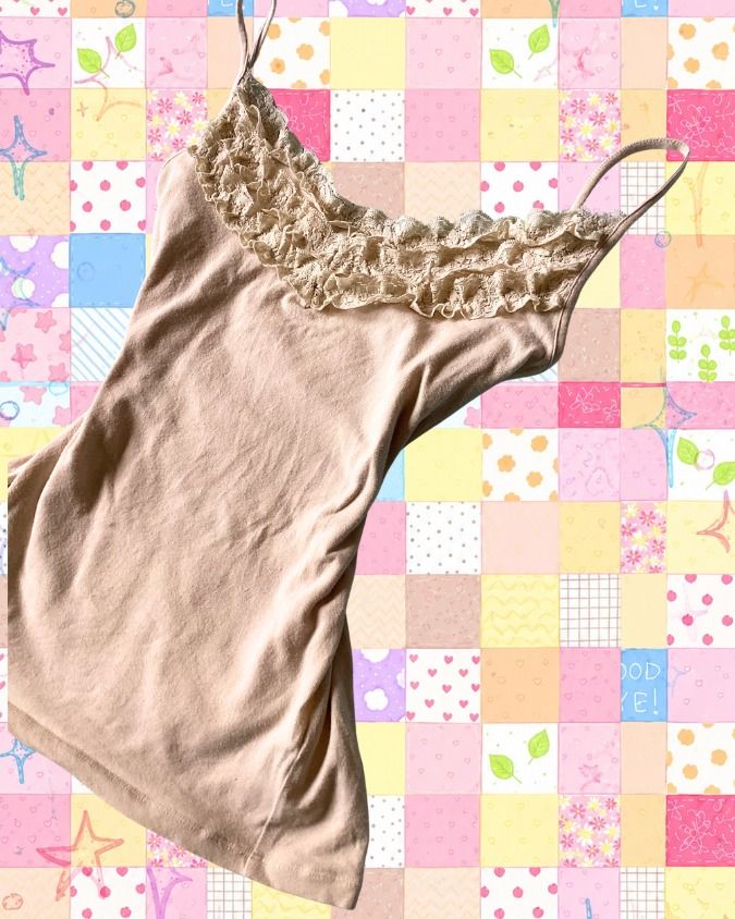 beige camisole sando top with ruffles (Category: Sleeveless) located in Cavite. Submitted by funnyvalentine (Listing ID 1465932607, Image 2). Description: .