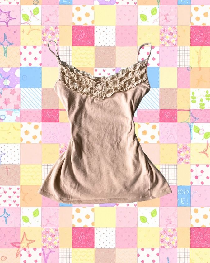beige camisole sando top with ruffles (Category: Sleeveless) located in Cavite. Submitted by funnyvalentine (Listing ID 1465932607, Image 1). Description: .