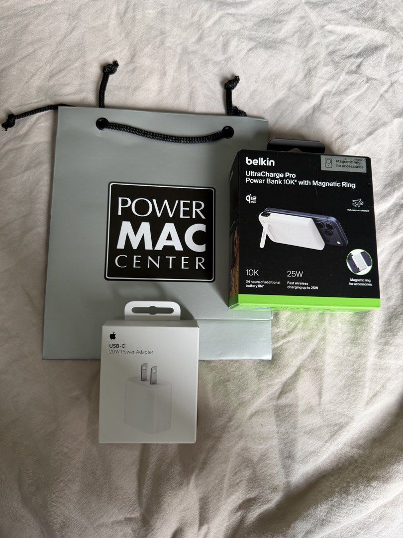 Belkin powerbank and Original Apple Adapter (Category: Batteries & Power Banks) located in Manila. Submitted by jeffrey.jeffrey777 (Listing ID 1465897008, Image 1). Description: For sale as pack 100% original (from power mac center) - Belkin ultracharge pro - Apple power adapter Original price: ₱5,280.