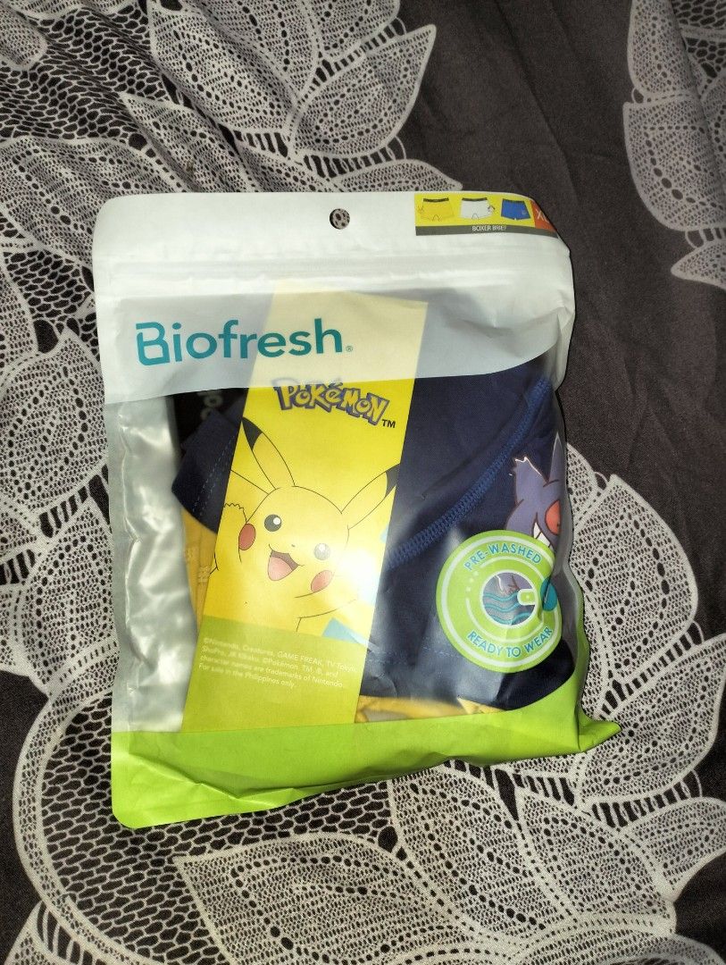 Biofresh Pokémon Boxer Briefs 3-Pack Size XL (Category: Underwear) located in San Jose. Submitted by pausiopao2024 (Listing ID 1465863295, Image 1). Description: Php300.00 for all 3 boxer briefs Originally, 499 pesos ko nabili ang mga ito last October 02, 2026. Note: 'di pa po nagamit. Namali po ang size na nabili. For kids po ang size 🥲 - Brand: Biofresh Pokémon - Item: Boxer Briefs 3-Pack Set - Waist Size: XL (26"-28") - Designs: Pikachu (Yell