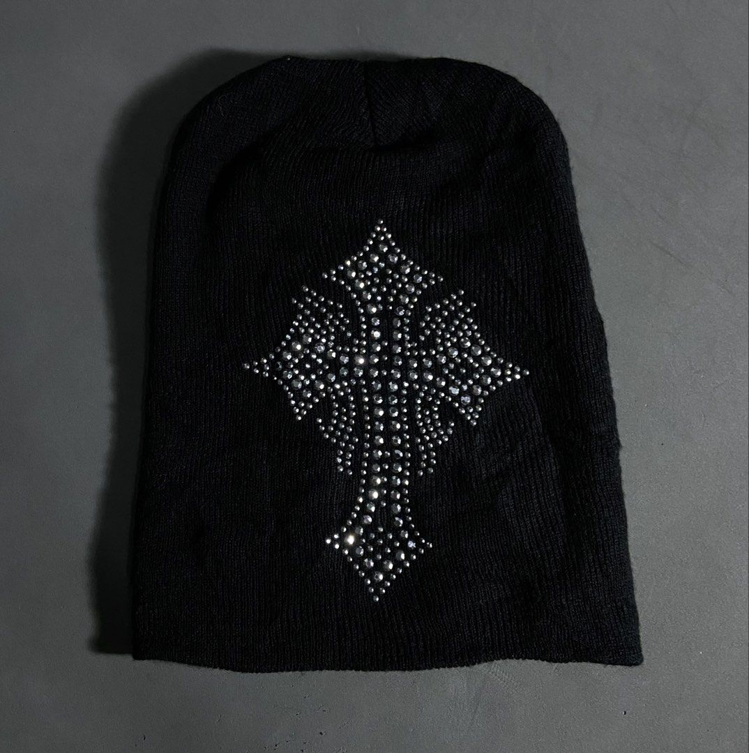 Black Beanie with Rhinestone Cross (Category: Hats & Beanies) located in Manila. Submitted by seccccction80 (Listing ID 1465906269, Image 1). Description: - Color: Black - Material: 100% soft acrylic fabric - Design: Rhinestone cross embellishment on the front - Fit: One size fits most - Condition: Clean, all rhinestones firmly attached - Style: Great for cold weather and streetwear looks.