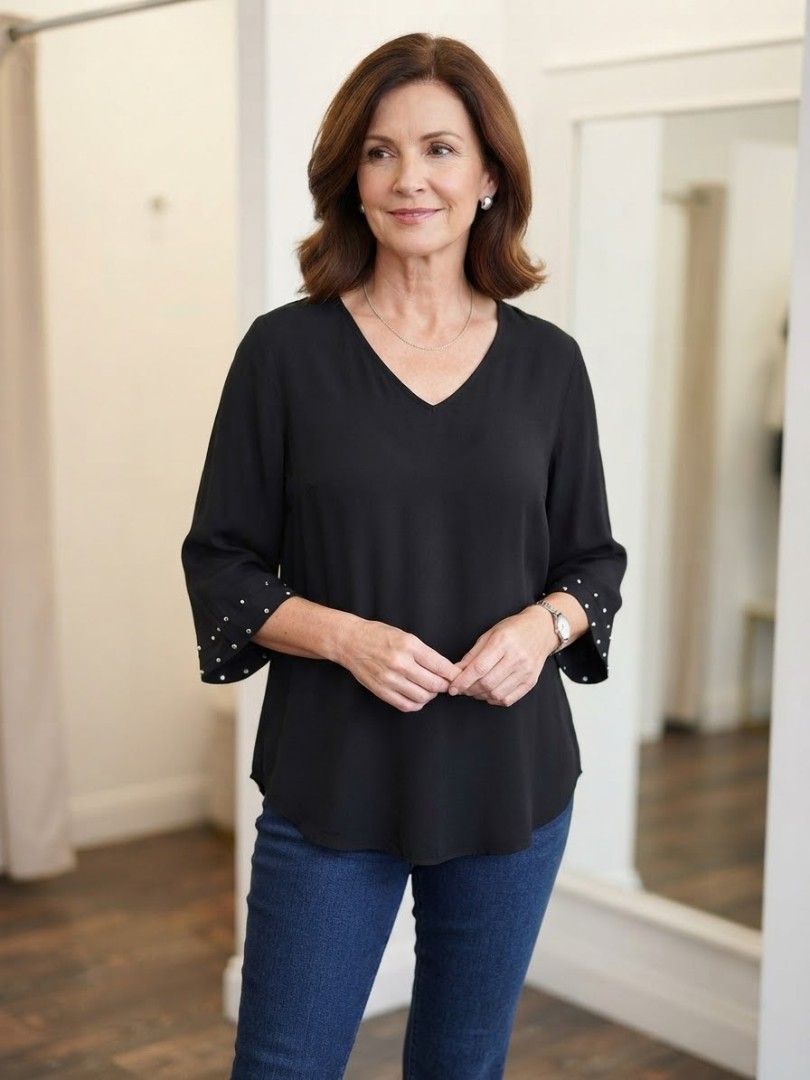Black Blouse (Category: Blouses) located in Santa Cruz. Submitted by deenem (Listing ID 1465770109, Image 1). Description: Medium on Tag Bust:20(40) inch Lenght:25-27 inch.