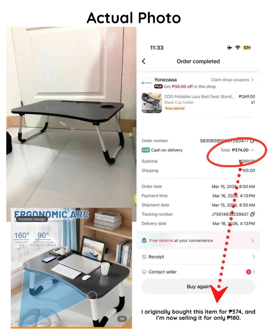 Black Foldable Lazy Bed Desk with Cup Holder (Category: Tables & Sets) located in Jaen. Submitted by blaire.mayoph (Listing ID 1465932669, Image 3). Description: 2ND HAND FOLDABLE LAPTOP TABLE / BED TABLE | ₱180 ONLY Selling this 2nd hand foldable laptop/bed table for only ₱180. Used only a few times and still in good condition. RFS: Mas ginagamit ko na kasi ang PC ko, kaya natatambak lang ito. Sayang naman kung hindi magamit ng iba. 😊 ✨ Feature