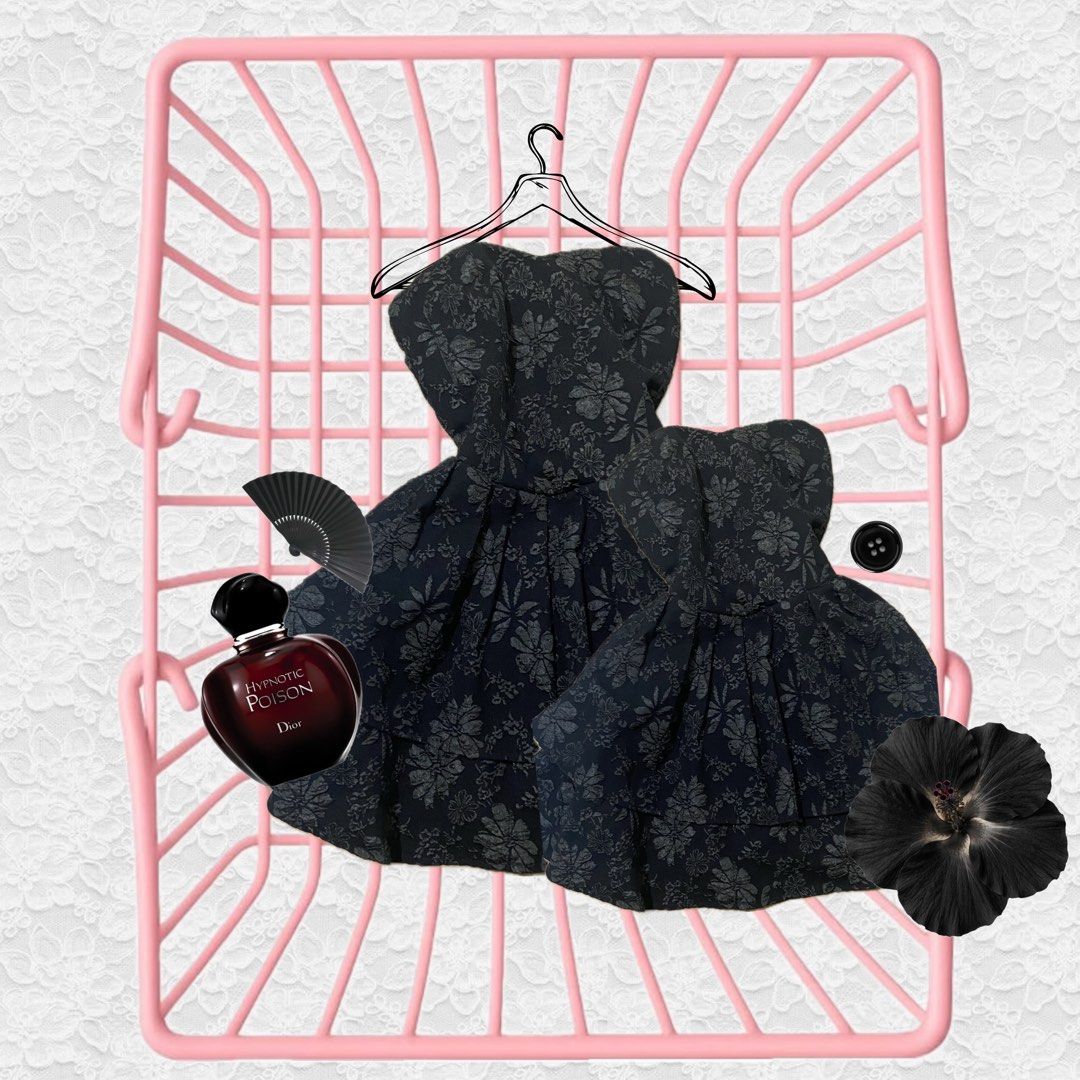 Black mini dress high quality floral pattern (Category: Dresses) located in Manila. Submitted by chickenoodlesoup8 (Listing ID 1465913072, Image 1). Description: Xs, small 📍Q.C Only worn once, good as new .