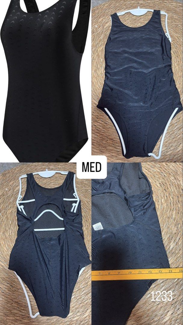 Black One-Piece Swimsuit Size XL (Category: Bikinis & Swimsuits) located in Malabon City. Submitted by lheithriftshop (Listing ID 1465870369, Image 2). Description: - Color: Classic Black with subtle all-over patterned texture - Design: Scoop neckline with supportive straps and a sporty back cutout - Comfort: Fully lined interior for extra coverage and support - Mode of Payment: GCash, BPI, or Bank Transfer - Shipping: Fast shipping via J&T Expre