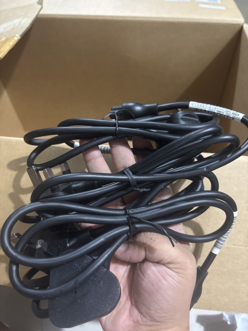 Black Power Cords with 3-Pin Plugs (Category: Cables & Adaptors) located in Mandaluyong City. Submitted by jienellecatubay (Listing ID 1465839994, Image 1). Description: - Color: Black - Plug Type: Standard 3-pin UK plugs - Condition: Neatly coiled and secured with ties - Ready for immediate setup and use - Includes barcode labels on cables - 80pcs (if bulk 80php each) .