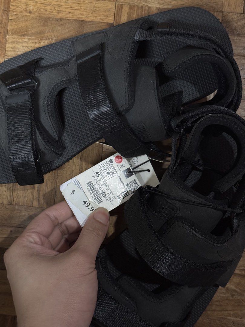 Black velcro strap sandals size 45 (Category: Flats & Sandals) located in Manila. Submitted by seangoart (Listing ID 1465928880, Image 3). Description: - Brand: Zara - Size: 45 - Condition: Brand new, never worn with original tags attached - Color: Classic black - Design: Adjustable velcro straps on top and back for a secure fit - Comfort: Textured footbed for extra grip.