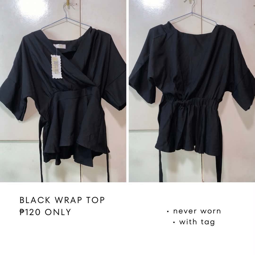 BLACK WRAP TOP (Category: Blouses) located in Tanza. Submitted by tokiato (Listing ID 1465915149, Image 1). Description: never worn !! nakatambak lang sa closet, get niyo naa .