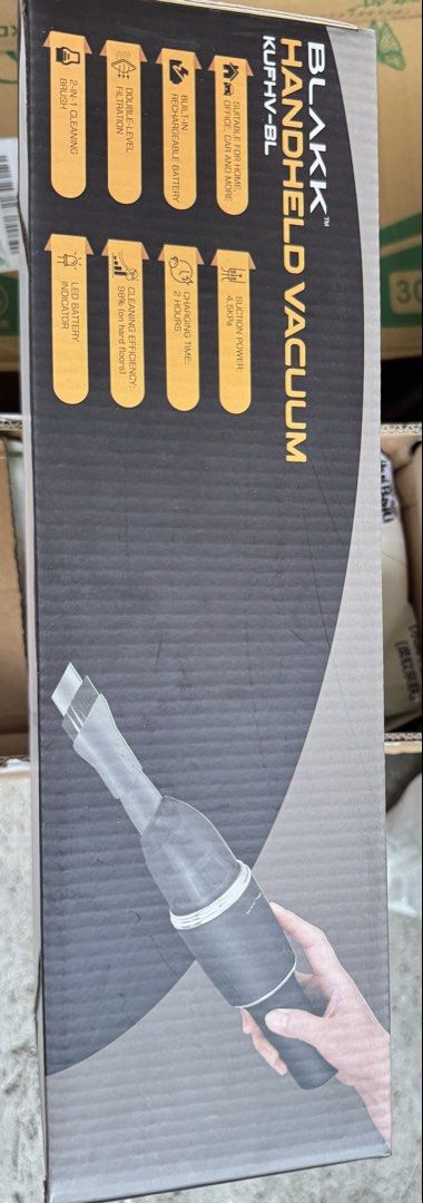 Blakk Handheld Vacuum KUFHV-BL (Category: Vacuum Cleaner & Housekeeping) located in Caloocan City. Submitted by lulla168 (Listing ID 1465953408, Image 2). Description: - Model: Blakk KUFHV-BL Handheld Vacuum - Cordless design with a built-in rechargeable battery - Fast 2-hour charging time with LED battery indicator - Strong 4.5kPa suction power for efficient cleaning - Double-level filtration system - Includes a versatile 2-in-1 cleaning brush -