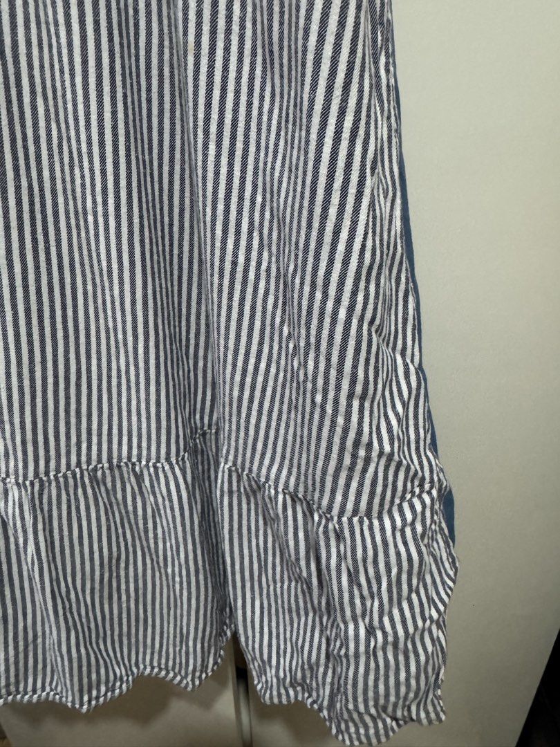 Blue and White Striped Sleeveless Dress (Category: Dresses) located in Manila. Submitted by carmela_andd (Listing ID 1465904921, Image 3). Description: - Style: Blue and white vertical striped cami dress with a knee-length flared skirt - Design: V-neckline with delicate white lace trim and adjustable criss-cross spaghetti straps - Fit: Gathered waistline for a flattering and comfortable fit - Fabric: Lightweight and breezy, perfect for warm weath