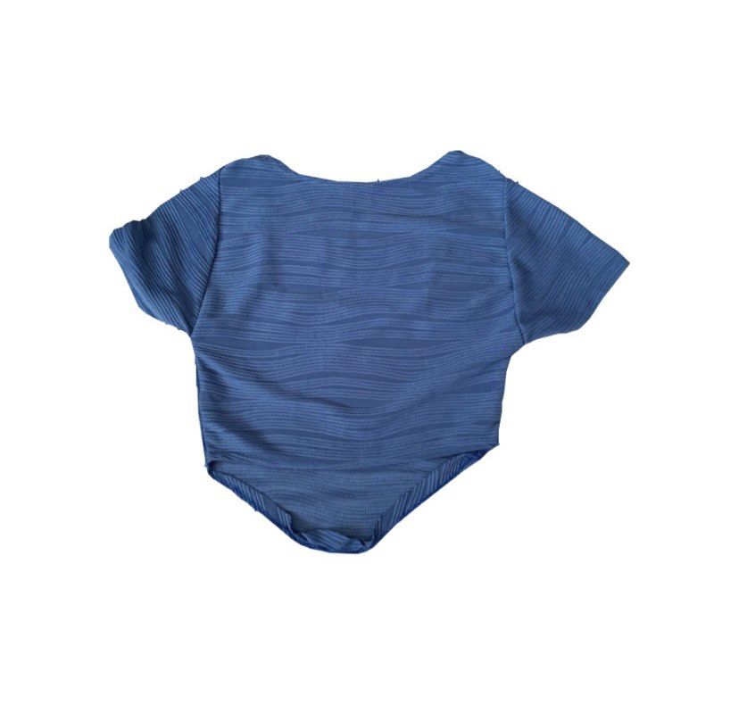 Blue Textured Square Neck Crop Top Short Sleeve (Category: Sleeveless) located in Manila. Submitted by einniel (Listing ID 1465816329, Image 2). Description: 📌 S-M 📌 Used once only :) 📍Davao City.