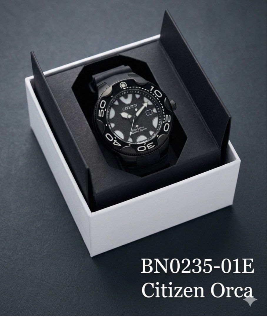 BN0235-01E Citizen Promaster Orca (Category: Men's Watches) located in Makati City. Submitted by watchcenterph (Listing ID 1465891343, Image 1). Description: BN0235-01E Citizen Promaster Orca P16,000 Cash P16,800 Credit Card Model BN0235-01E Dial Black Luminous Hands and Markers Case 46 mm Silver-Tone Stainless Steel Lug 14 mm Band Strap Polyurethane Buckle Crystal Convex Mineral Crystal Water-Resistance 200M/20Bar (Swimming, Marine Sports, Scuba