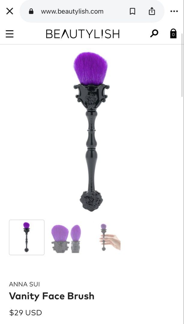 Brand NEW Anna Sui Makeup Vanity Brush (Category: Makeup) located in Paranaque City. Submitted by mythingsmatterph (Listing ID 1465808501, Image 2). Description: Gorgeous Anna Sui powder brush featuring vibrant purple bristles and an ornate glossy black handle with carved rose details. Soft, densely packed bristles make it perfect for daily makeup or a stunning vanity display. #halloween #gift #girls #cosmetics.