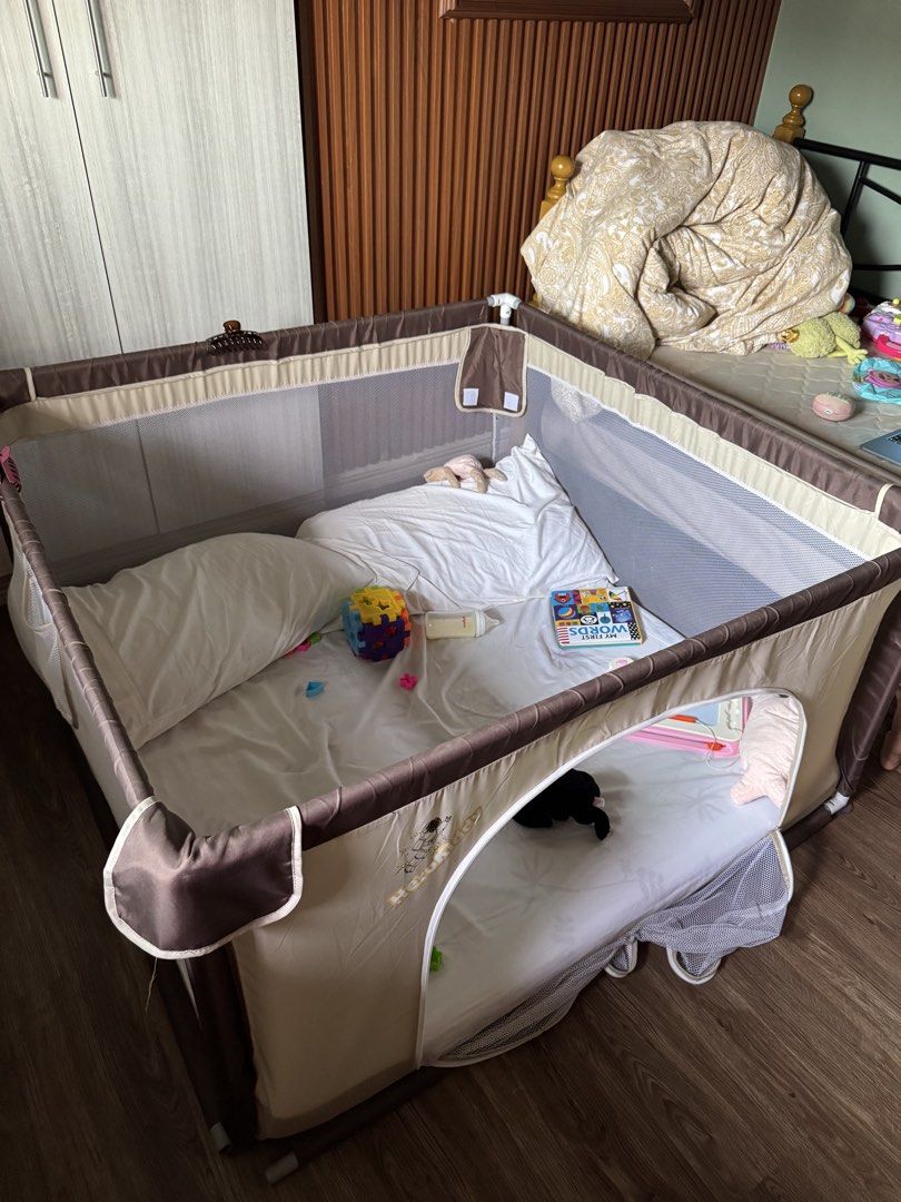 Brown Playpen 120x120 (Category: Infant Playtime) located in Manila. Submitted by uhkaixx (Listing ID 1465780808, Image 1). Description: Well used. Manage your expectations Mattress and toys not included.