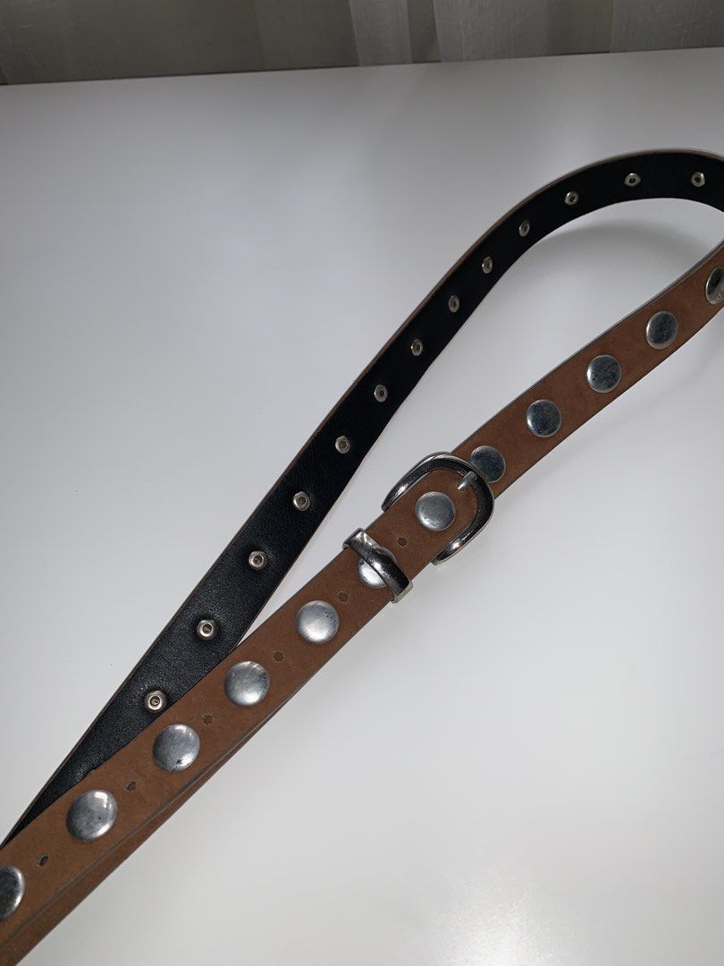 Brown Suede Studded Belt with Silver Hardware (Category: Belts) located in Taguig. Submitted by kxtrxnxxxx (Listing ID 1465832381, Image 2). Description: - RFS: Not using it anymore/Never used - NO photo when worn - Length: 47inches / 119cm - Width: 1 inch - 7 belt holes ‼️‼️ READ FIRST ‼️‼️ 📦 Delivery within Metro Manila ONLY ⏰ 24-hour reservation only. ❌ NO Orange app checkout ❌ NO Meetups 💵 MOP: GCash, BDO and Unionbank ONLY 📦 Delivery with
