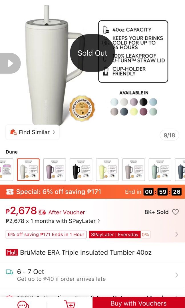 Brumate Era 40oz in Dune (with box) (Category: Water Bottles & Tumblers) located in Manila. Submitted by brownbutterlatte (Listing ID 1459126150, Image 2). Description: Original price: ₱2600+ Brumate Era 40oz in Dune (with box) what you see is what you get! Flaw: small dent at the bottom - barely noticeable Helping tags Owala Brumate Hydroflask Hydroflask Chalolab Hilee Stanley.