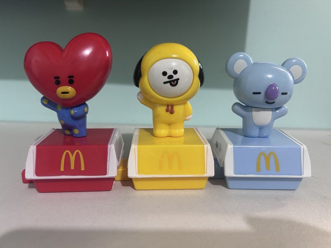 BTS Mcdo Happy Meal (Category: K-Wave Merchandise) located in Paranaque City. Submitted by jobiii1 (Listing ID 1465797431, Image 1). Description: Used to display on my office table but they need a new home now. 200 for all.