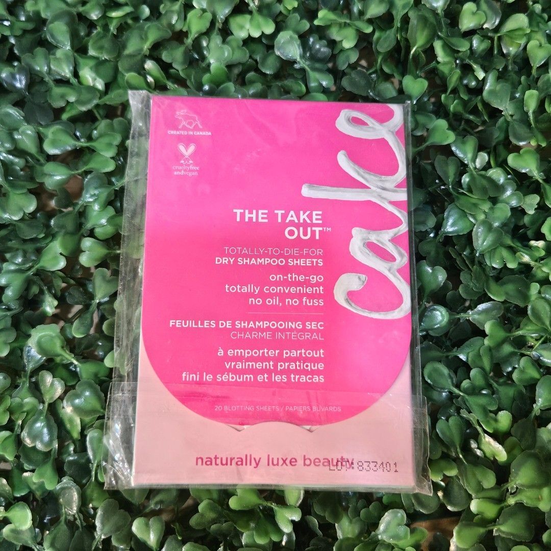 Cake The Take Out Dry Shampoo Sheets (Category: Makeup) located in Imus. Submitted by a.niko (Listing ID 1465785010, Image 1). Description: - Brand: Cake Beauty - Contents: 20 oil-absorbing dry shampoo sheets - Formula: Natural rice sheets infused with transparent powder - Benefits: Absorbs oil instantly with zero white residue - Convenience: Perfect for travel, meetings, flights, and on-the-go touch-ups - Ethics: 100% cruelty-free and vegan - Co