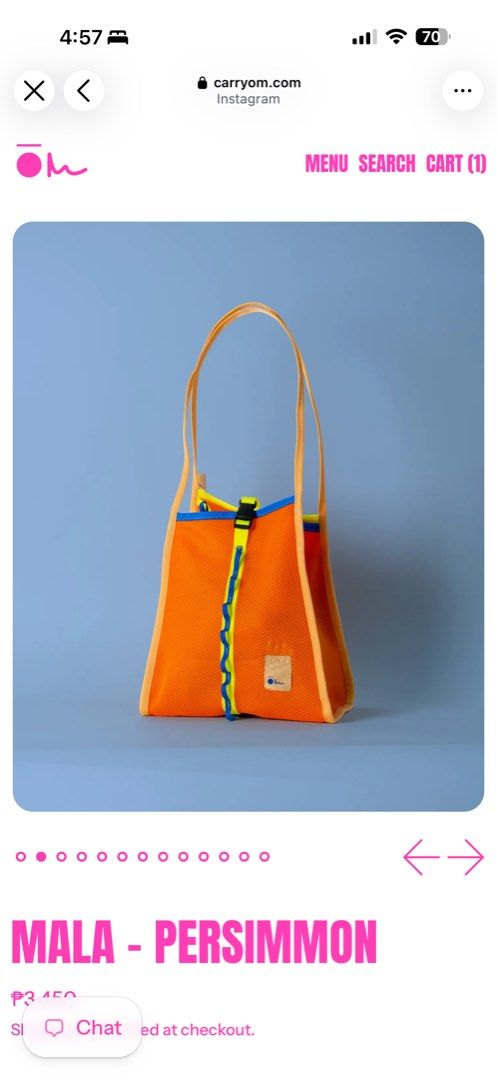 Carryom mala medium (Category: Tote Bags) located in Makati City. Submitted by beymadrigal (Listing ID 1465947036, Image 2). Description: - Color: Bright orange mesh with blue and yellow trim - Straps: Long orange straps designed for comfortable shoulder wear - Features: Center front buckle accent and a cute small pink charm near the bottom - Convenience: Lightweight fabric, ideal for easy, all-day carrying.