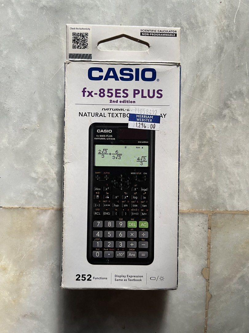 Casio fx-85ES Plus 2nd Edition Scientific Calculator (Category: Office & Business Technology) located in Marikina City. Submitted by thealexaclub.clo (Listing ID 1465835584, Image 2). Description: - Model: Casio fx-85ES Plus 2nd Edition scientific calculator - Condition: Fully working, clean screen and buttons, complete with original box, slide-on hard case, and startup guide - Ideal For: High school or university math and science classes.