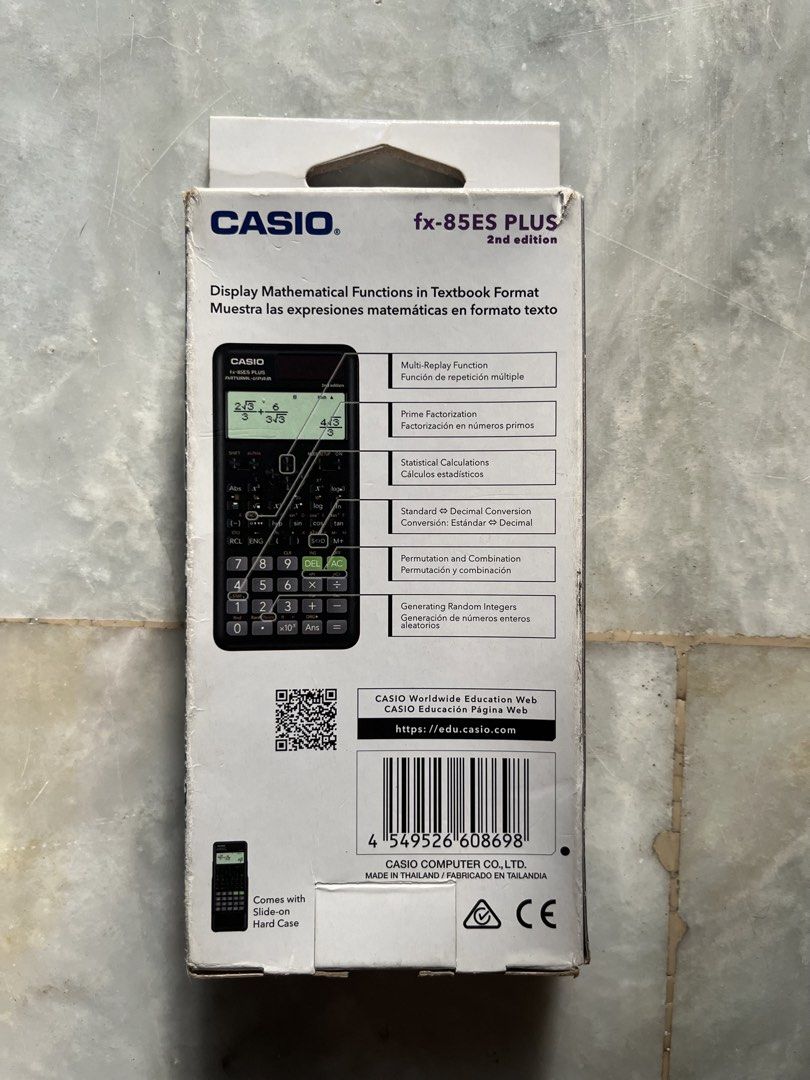 Casio fx-85ES Plus 2nd Edition Scientific Calculator (Category: Office & Business Technology) located in Marikina City. Submitted by thealexaclub.clo (Listing ID 1465835584, Image 3). Description: - Model: Casio fx-85ES Plus 2nd Edition scientific calculator - Condition: Fully working, clean screen and buttons, complete with original box, slide-on hard case, and startup guide - Ideal For: High school or university math and science classes.