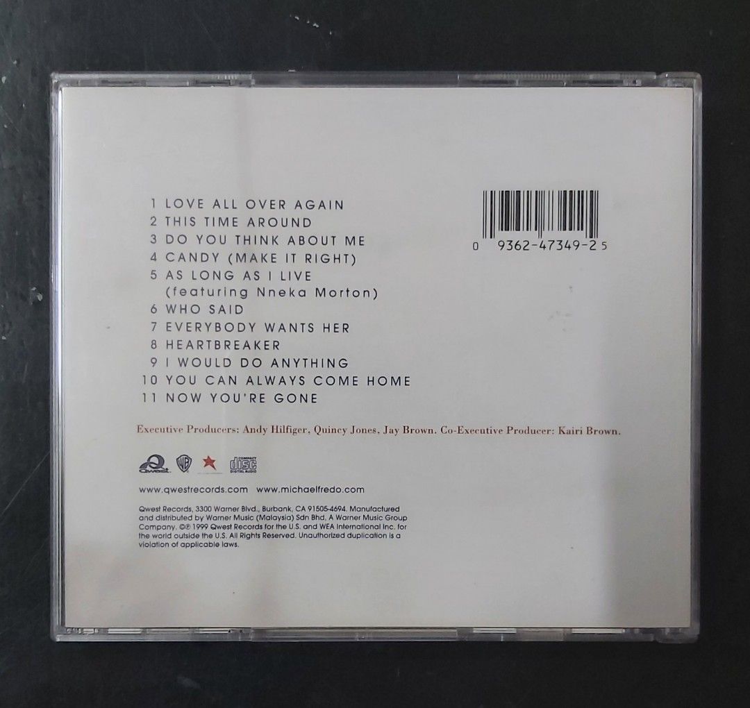 cd Introducing Michael Fredo (open) (Category: CDs & DVDs) located in Antipolo. Submitted by rlt1870 (Listing ID 1465761615, Image 2). Description: cd and inlays in good condition. - Executive Producers: Andy Hilfiger and Quincy Jones - Includes 'Love All Over Again' and 'Candy' Antipolo Rizal .