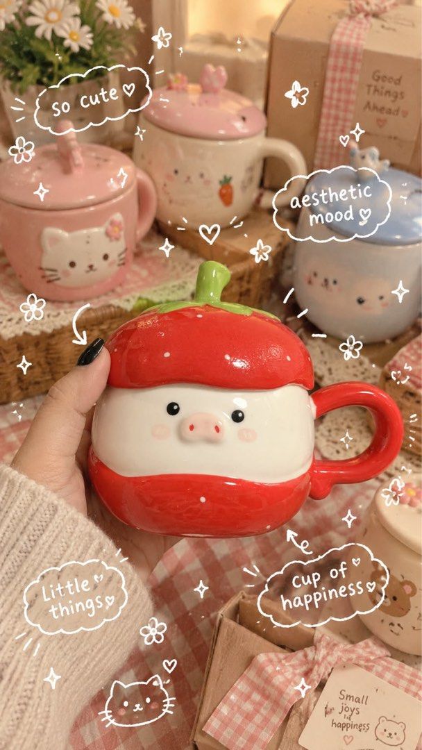 Strawberry Pig Ceramic Mugs (Category: Coffee & Tea Tableware) located in Mandaluyong City. Submitted by hellaitsjess (Listing ID 1465780494, Image 1). Description: Cute ceramic mugs ✨🎀 ₱349 + shipping fee Payment first We ship nationwide Mode of payment: (Gcash or Maribank) .