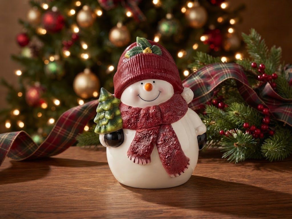Ceramic snowman cookie jar with removable hat lid (Category: Food Organization & Storage) located in Baguio. Submitted by the_general_store (Listing ID 1465796875, Image 1). Description: - Adorable white ceramic snowman cookie jar with a festive red knit-textured hat and scarf - Features a bright orange carrot nose and friendly painted smile - Removable hat lid with a rubber seal keeps holiday treats, candies, or trinkets fresh - with chips on th