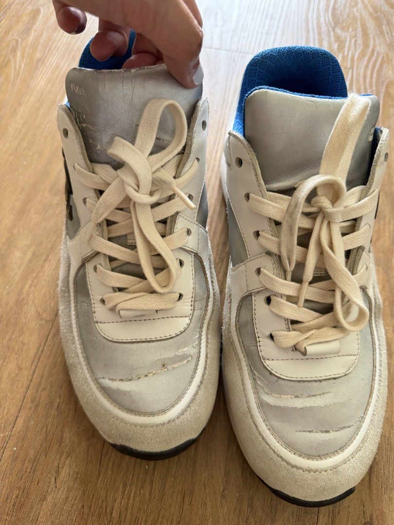 Chanel CC Logo White Blue Suede Sneakers (Category: Sneakers) located in Quezon City. Submitted by welllovedkids (Listing ID 1465795554, Image 3). Description: - Authentic Chanel sneakers in white, blue, and silver Anyone buying project shoes? This is an original C rubber shoes but noticed leather is peeling. If you want to have it repaired or use it as project shoes, selling low for 2.5k Location QC MOP: Gcash.