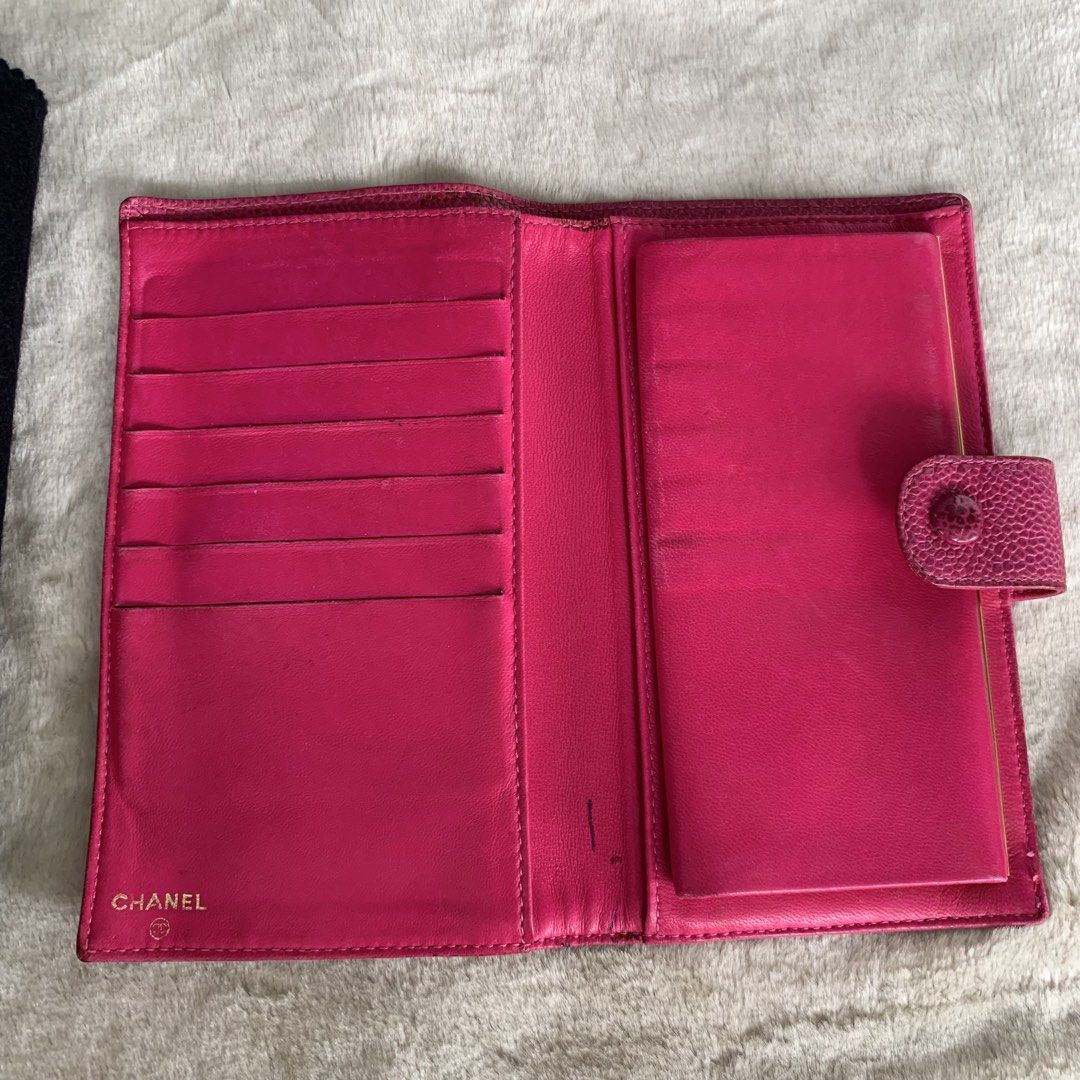 Chanel pink caviar long wallet (Category: Luxury Bags & Wallets) located in San Pablo. Submitted by iamtrina (Listing ID 1465916058, Image 3). Description: - Authentic Chanel wallet - Vibrant pink color - Snap closure - Multiple card slots - Coin compartment and additional storage - Includes authenticity card and chanel box - caviar leather - Classic design.