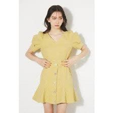 chartreuse short-sleeve mini dress features a V-neckline and a front button placket (Category: Dresses) located in Cordova. Submitted by thedecluterrer (Listing ID 1465899248, Image 1). Description: .