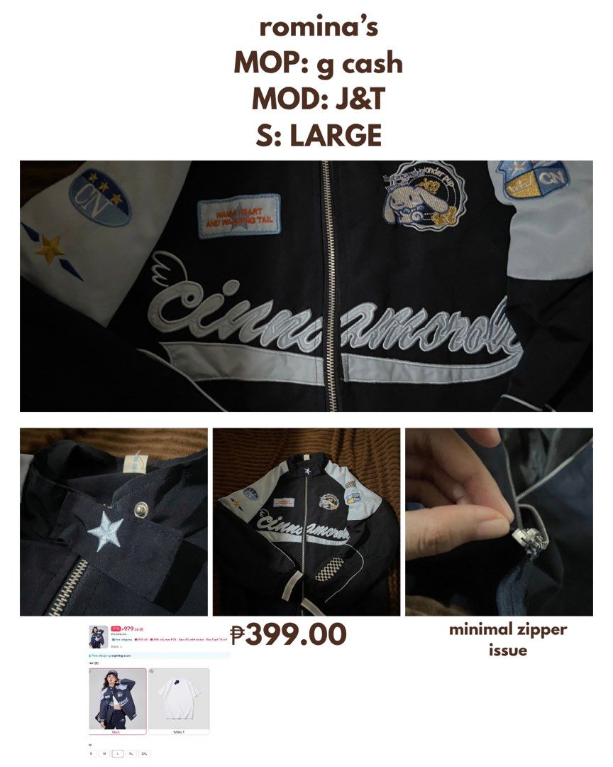 Cinnamoroll (Category: Coats, Jackets and Outerwear) located in Lucena. Submitted by rominamari62611 (Listing ID 1465878959, Image 1). Description: Like new CINNA JACKET THE DETAILS IS IN PHOTO .