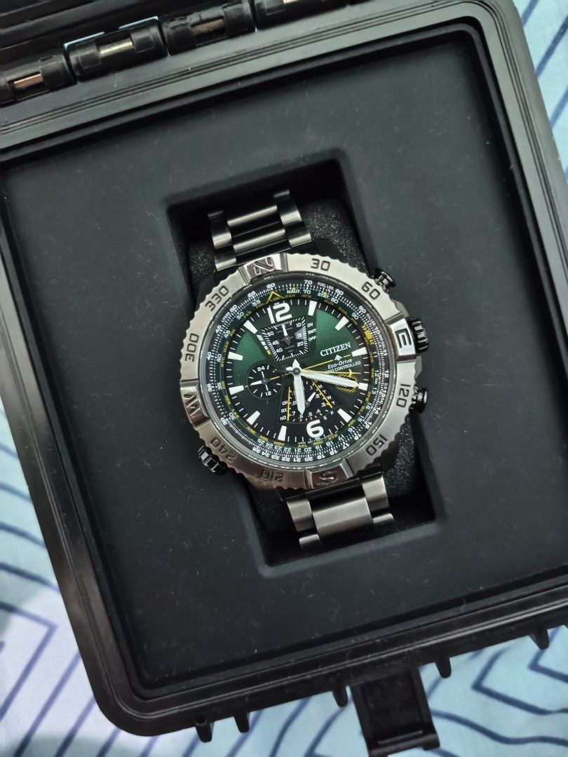 Citizen Navihawk AT 8220 (Category: Luxury Watches) located in Antipolo. Submitted by prestigetimepieces (Listing ID 1465777533, Image 1). Description: Citizen Promaster Navihawk AT - Latest model AT8220 •Slightly used, minor scratch on clasp, normal for stainless bracelet. •Chrono function, Slide rule, and heading direction, perfect for pilots. •Good power reserve, powered by light. •Watch, Box, and extra links -15,000 negotiable, last price 13,