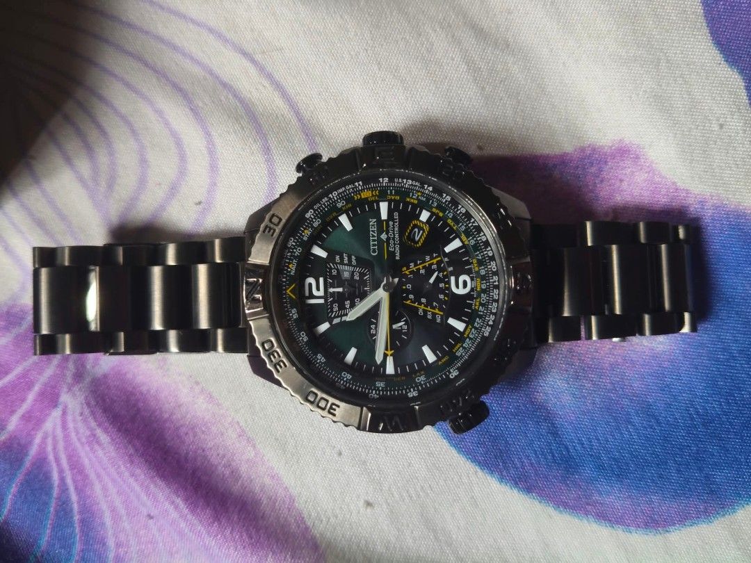 Citizen Navihawk AT 8220 (Category: Luxury Watches) located in Antipolo. Submitted by prestigetimepieces (Listing ID 1465777533, Image 2). Description: Citizen Promaster Navihawk AT - Latest model AT8220 •Slightly used, minor scratch on clasp, normal for stainless bracelet. •Chrono function, Slide rule, and heading direction, perfect for pilots. •Good power reserve, powered by light. •Watch, Box, and extra links -15,000 negotiable, last price 13,