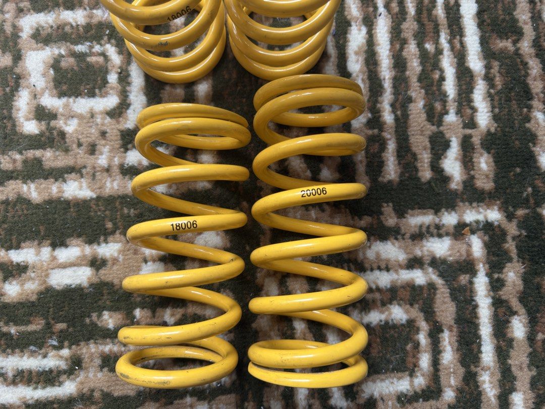 Coilover Spring (Category: Suspension & Handling) located in Singapore. Submitted by raasssty (Listing ID 1465855579, Image 2). Description: - Set of 4 bright yellow suspension springs - Minor cosmetic wear on coil surfaces from handling - Ready for immediate installation or as spares 180/6kg 200/6kg .