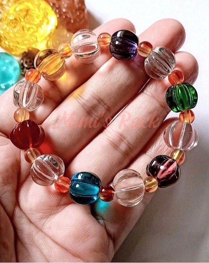 COLORFUL QUARTZ PUMPKIN DESIGN BRACELET (Category: Bracelets) located in Taguig. Submitted by mimisrack (Listing ID 1465914268, Image 3). Description: 🌈Playful prosperity bracelet blending vibrant energy and symbolic abundance -Pumpkin design beads symbolize harvest, wealth, and good fortune -Colorful Quartz represents balance, positivity, and amplified energy -Encourages harmony across emotions and daily life -Ideal gift for abundance, luck, an