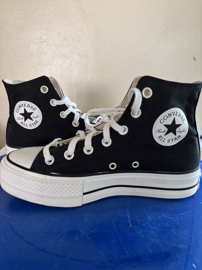 Converse Chuck Taylor All Star Platform High Top Black (Category: Sneakers) located in Cagayan de Oro. Submitted by ydrljane (Listing ID 1465910882, Image 2). Description: - Brand: Converse - Style: High tops with platform soles - Color: Black canvas with white laces and contrast stitching - Size: US Women's 7 / UK 5 / EUR 37.5 / 24 cm - Condition: Clean soles, great for daily rotation RFS: extra shoes PM me!.