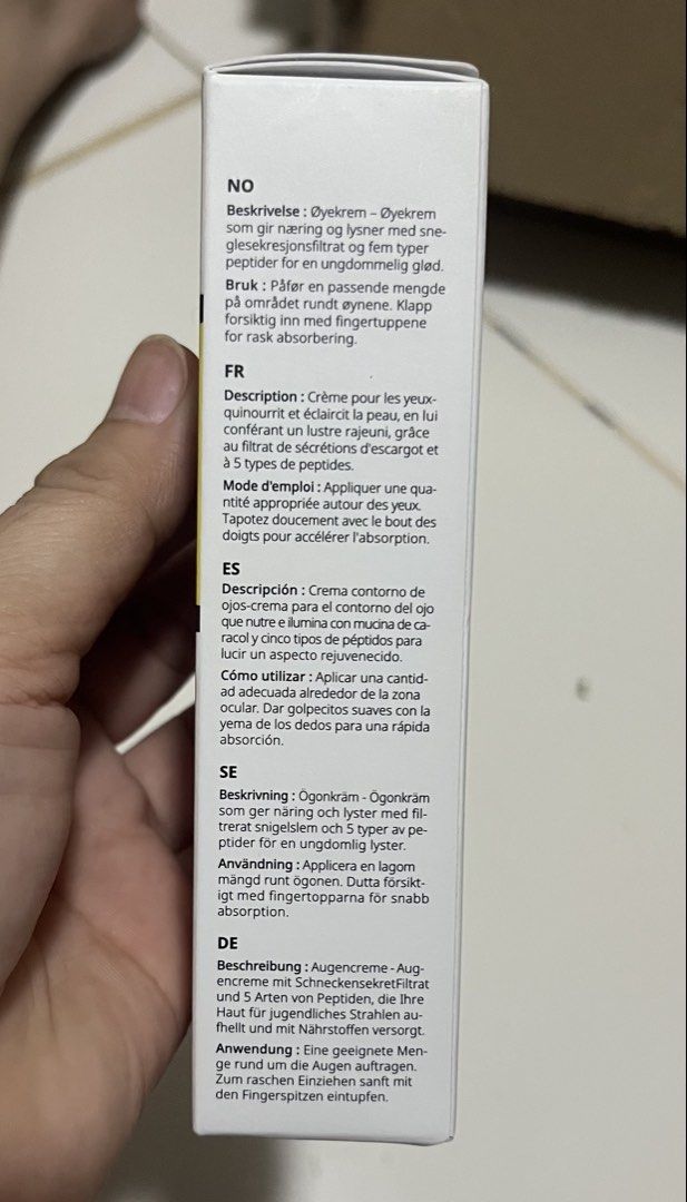 COSRX Advanced Snail Peptide Eye Cream 25ml (Category: Face Care) located in Rizal. Submitted by skincarehaulph (Listing ID 1465939438, Image 2). Description: - Authentic COSRX Advanced Snail Peptide Eye Cream (25ml / 0.84 fl. oz.) - Infused with snail secretion filtrate and 5 types of peptides to deeply nourish and brighten dark circles - Made in Korea with direct application instructions and full ingredients on the box - 12M period-after-openin