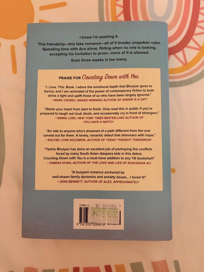 Counting Down with You by Tashie Bhuiyan (Category: Storybooks) located in Tarlac. Submitted by noveliaph (Listing ID 1465792920, Image 2). Description: - Title: Counting Down with You by Tashie Bhuiyan - Format: Paperback (Inkyard Press) - ISBN: 9781335209979 - Genre: Young Adult Contemporary Romance (Fake Dating trope, South Asian American lead) - Condition: Pages have some tanning and yellowing due to age and storage; cover has light edge wear