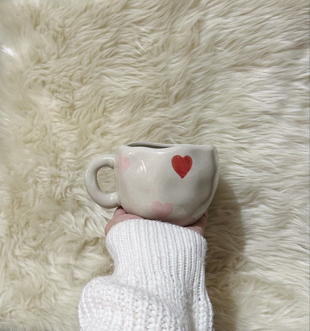 Cute Ceramic Mug with Heart Pattern (Category: Coffee & Tea Tableware) located in Manila. Submitted by tinayyy_08 (Listing ID 1465932546, Image 1). Description: Choose from the photos, PM me for the price if you are interested! All items price starts at 200 pesos. .