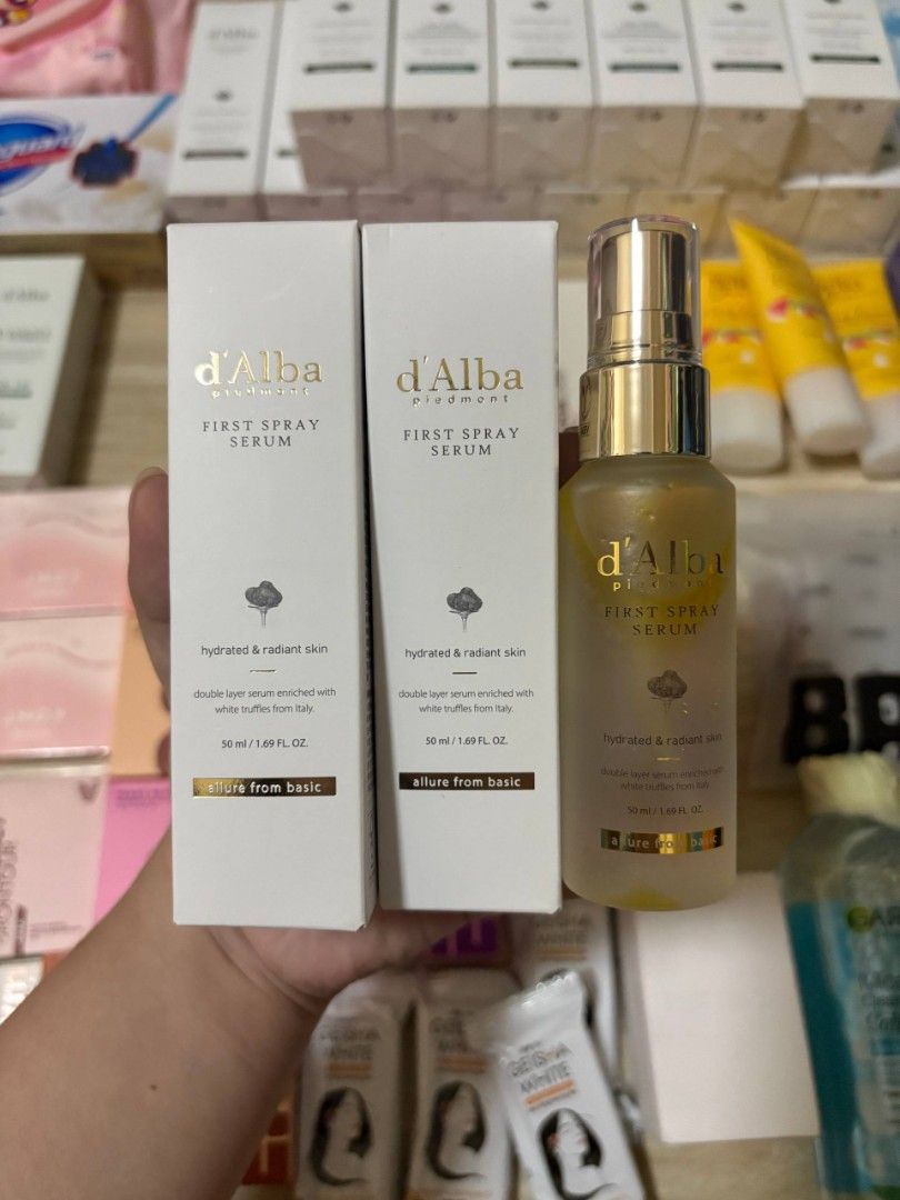 d'alba first spray serum 100ml (Category: Face Care) located in Manila. Submitted by sh4ng (Listing ID 1465904522, Image 1). Description: 9pcs available - 100ML ‼️ ₱500 EACH ‼️.